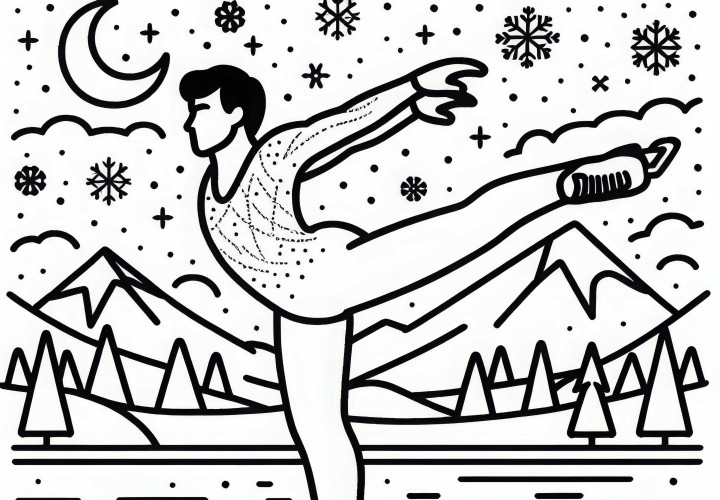 Patinadora artística se prepara para el salto - Plantilla para colorear gratis
