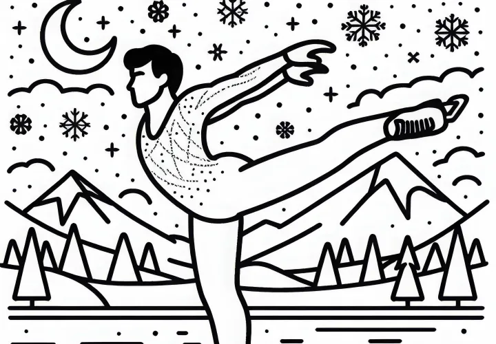 Eiskunstläufer setzt zum Sprung an – Malvorlage kostenlos