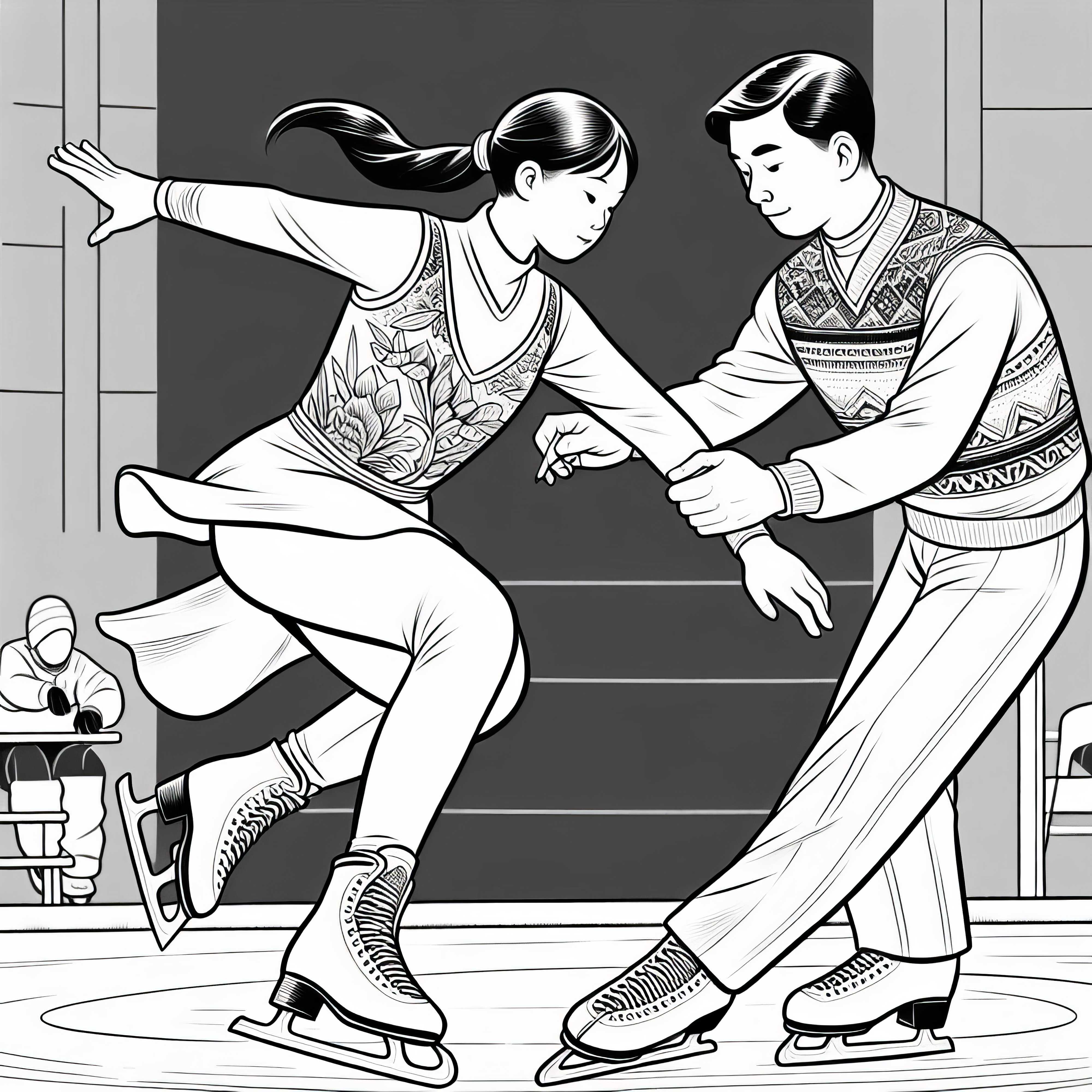 Patinadora de artística entrena con entrenador - Dibujo para colorear gratis
