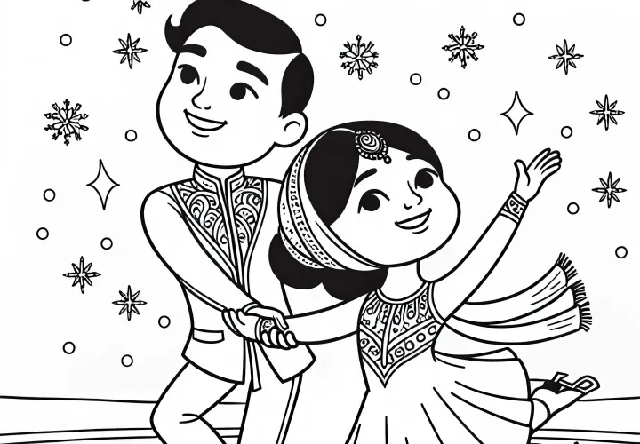 Eiskunstläufer führen ein Paar Kür auf – Malvorlage gratis