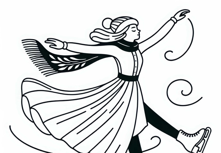 Patinadora artística practica un baile sobre el hielo - Dibujo para colorear gratis