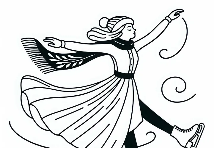 Eiskunstläuferin übt Tanz auf dem Eis – Ausmalbild kostenlos