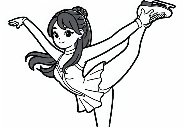Eiskunstläuferin zeigt Figur - Ausmalbild kostenlos