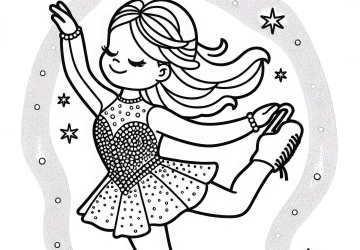 Dibujo para colorear de un vestido brillante de una patinadora artística