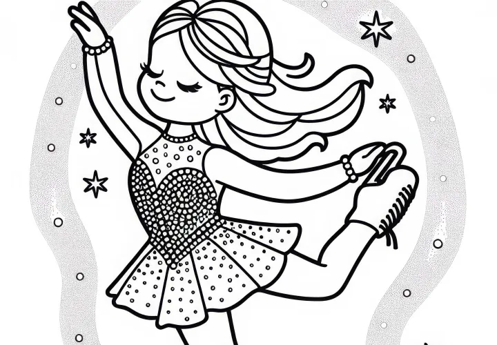 Glitzerndes Kleid einer Eiskunstläuferin als Ausmalbild