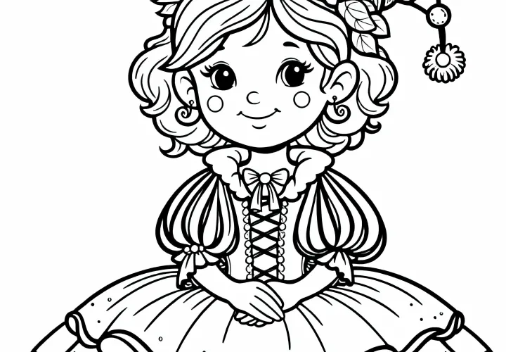 Märchenerzählerin trägt Kostüm zu einem Märchen – Malvorlage kostenlos