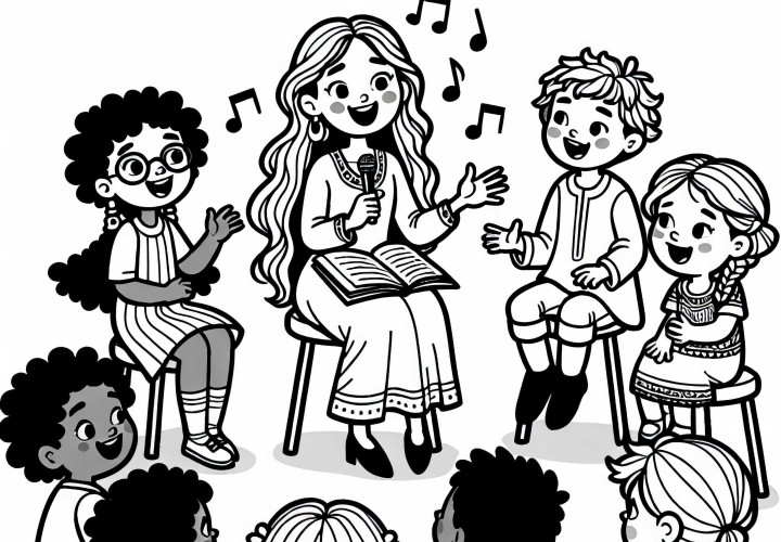 Kinder hören Märchenerzählerin als Ausmalbild kostenlos Kinder hören Märchenerzählerin als Ausmalbild kostenlos