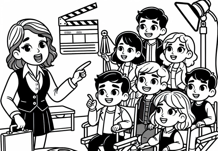 Director gives instructions on the film set – Free coloring page