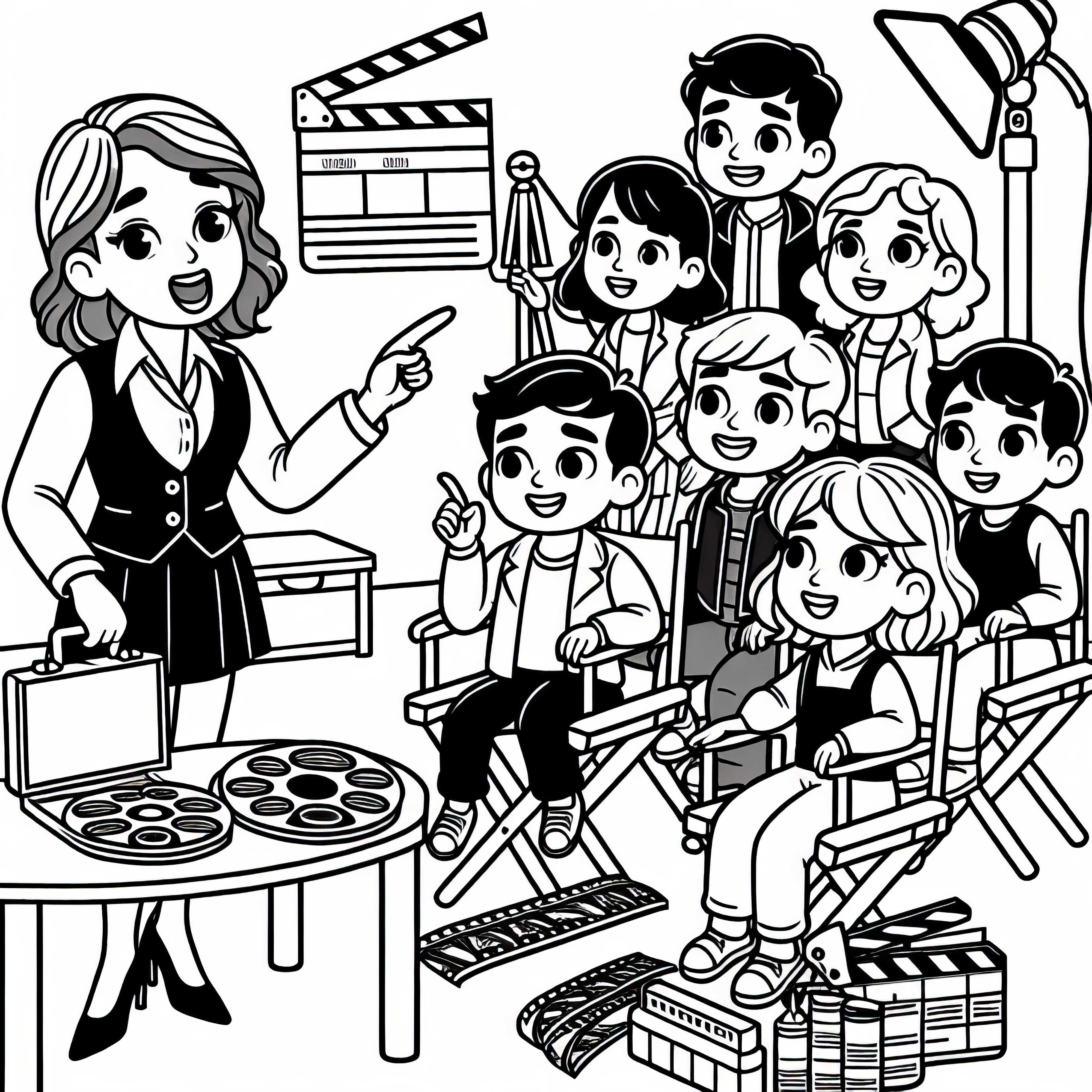 Director gives instructions on the film set – Free coloring page