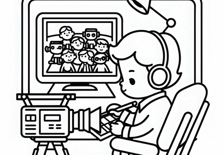 Director checks camera shot on monitor – Free coloring page Director checks camera shot on monitor - Free coloring page