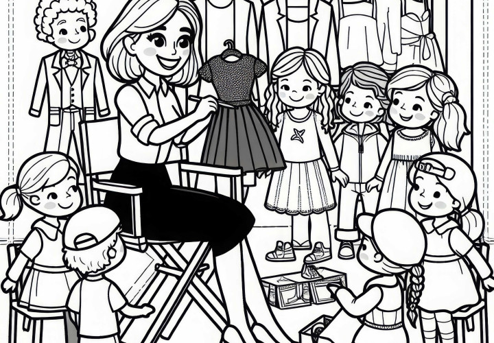 Director selects costumes for actors - free coloring page