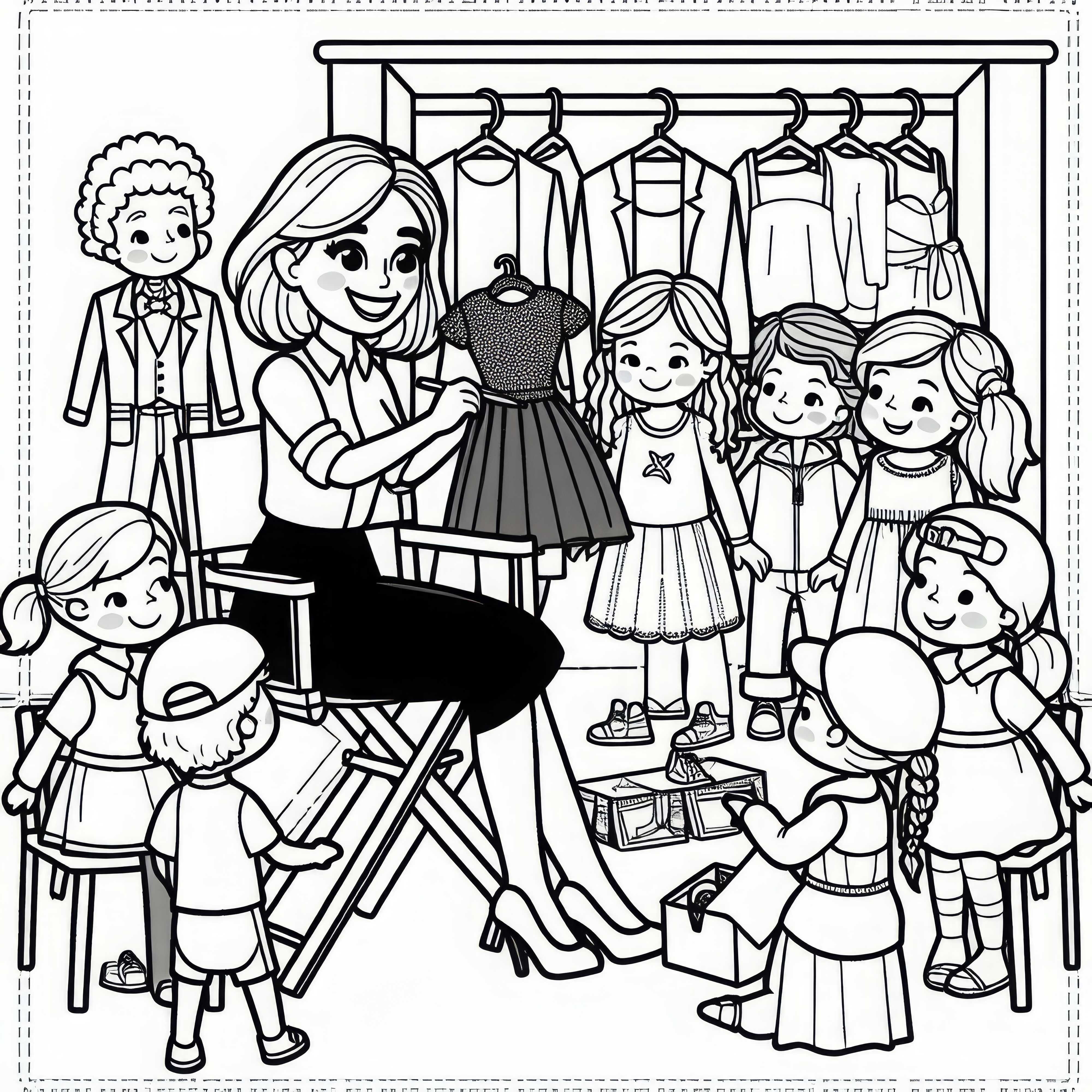 Director selects costumes for actors - Free coloring template