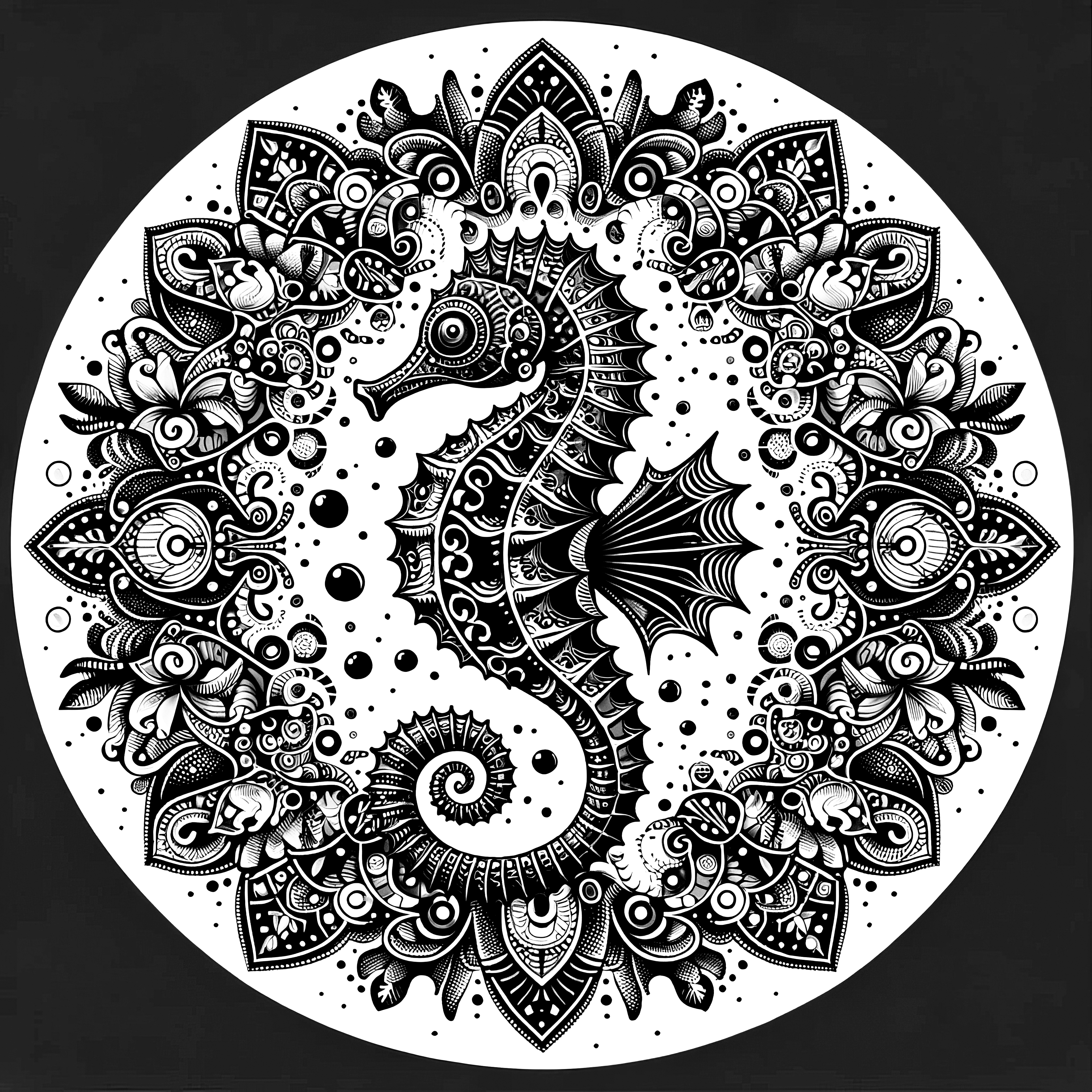 タツノオトシゴの曼荼羅：塗り絵自由