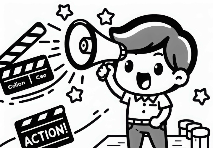Director calls action with megaphone - free coloring page