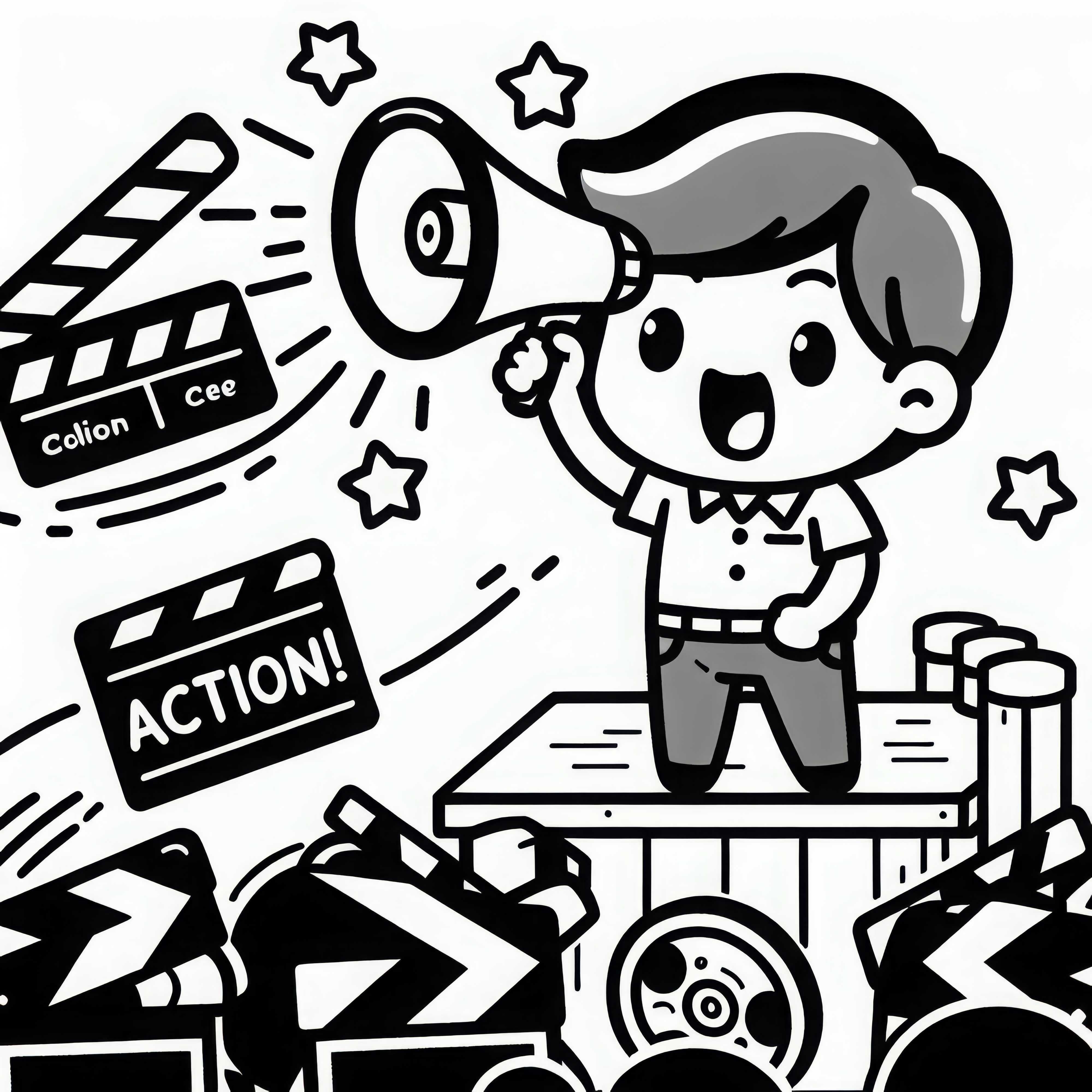 Director calls action with megaphone - Free coloring page