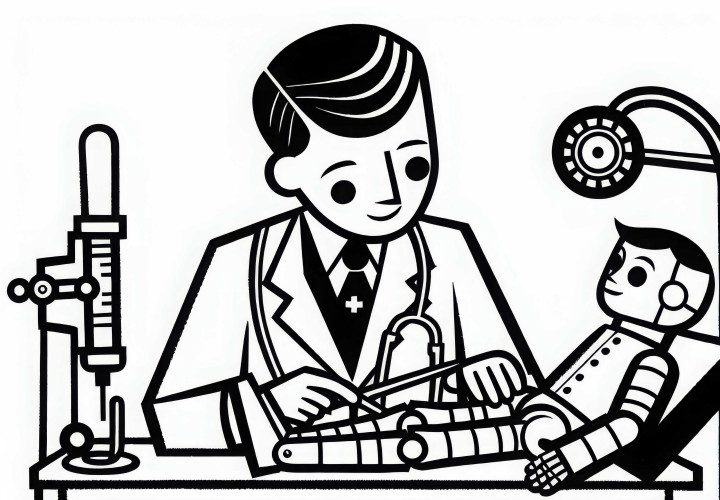 Puppendoktor repariert gebrochenen Arm einer Puppe – Malvorlage kostenlos Puppendoktor repariert gebrochenen Arm einer Puppe – Malvorlage kostenlos
