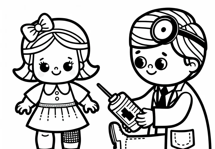 Puppendoktor lepi odtrgano delcek lutke - brezplačna slika za barvanje