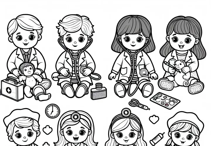 Otroci kot zdravniki lutk barvna predloga brezplačno