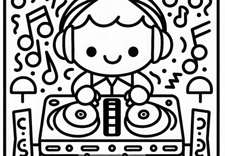 DJ Mixt Canciones en DJ Mesa – Plantilla para Colorear Simple Gratis DJ Mixt Songs en la mesa de DJ – Plantilla para colorear sencilla y gratuita