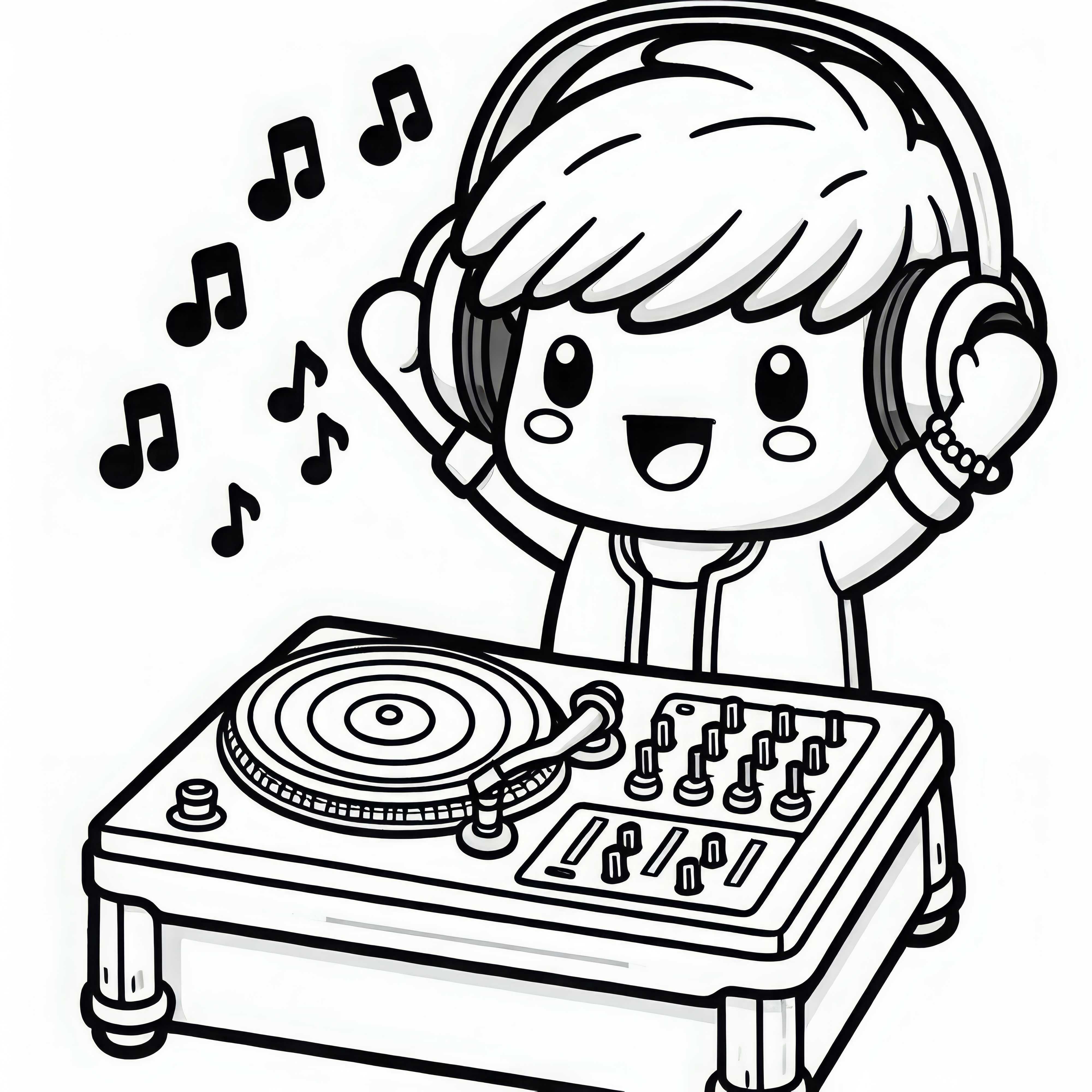 DJ levanta las manos para animar al público - plantilla para colorear fácil y gratuita