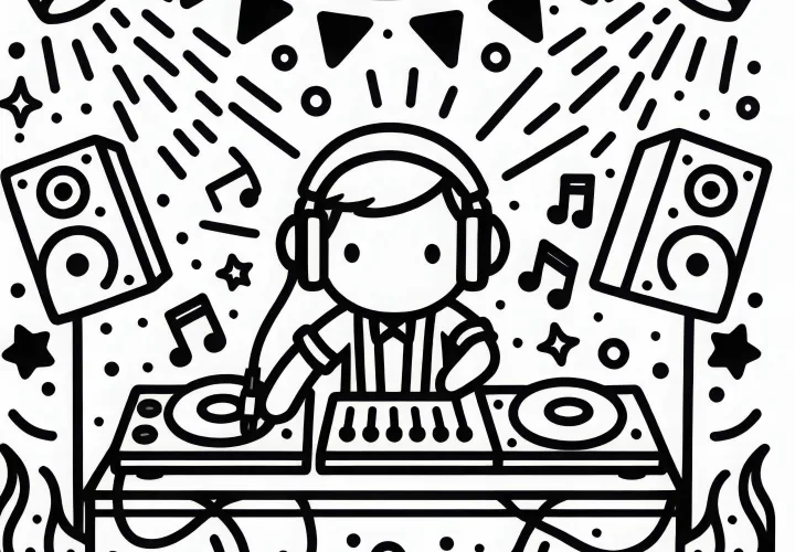 DJ igra glasbo na zabavi – barvna predloga enostavno brezplačno