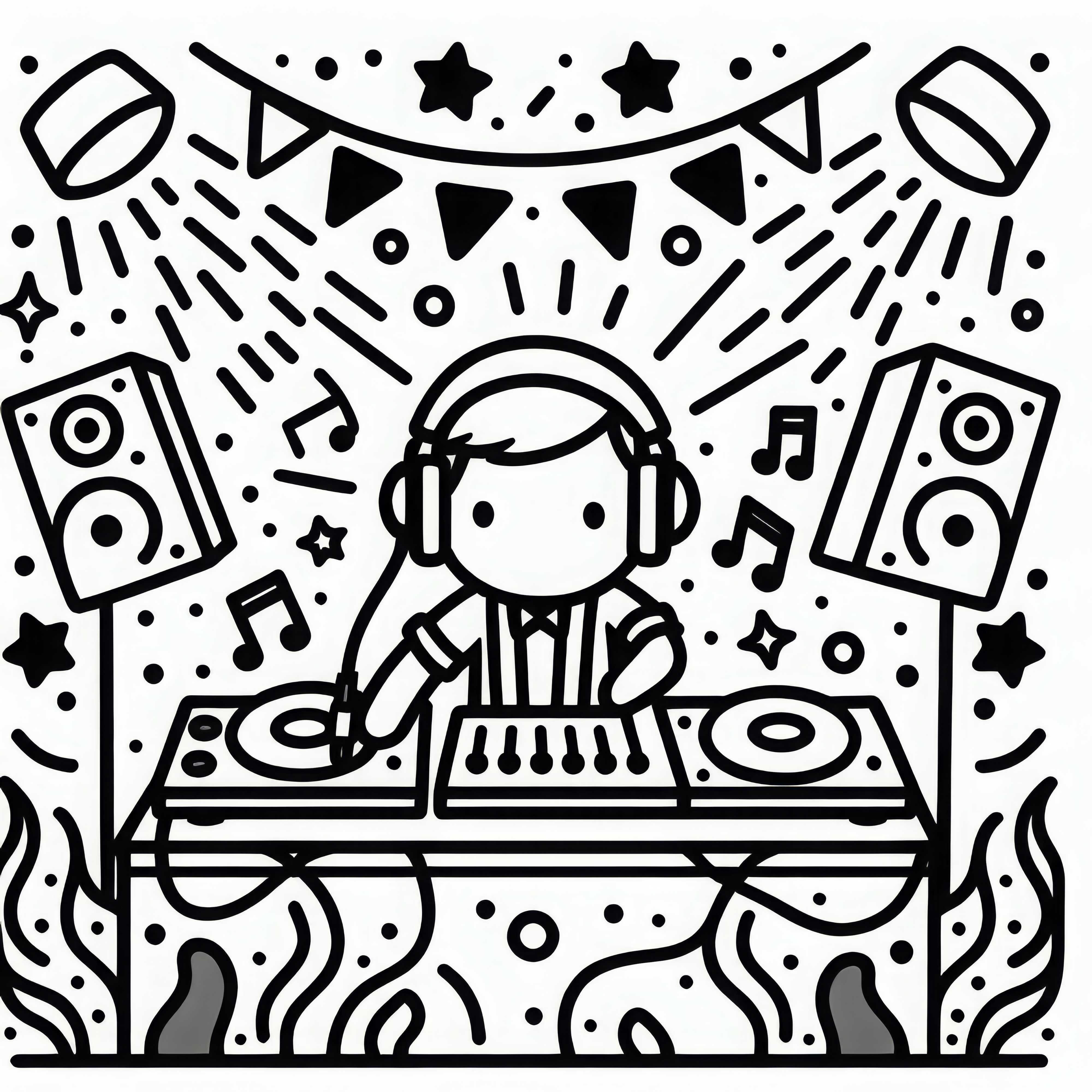 DJ toca música en la fiesta - Plantilla de dibujo simple gratuita