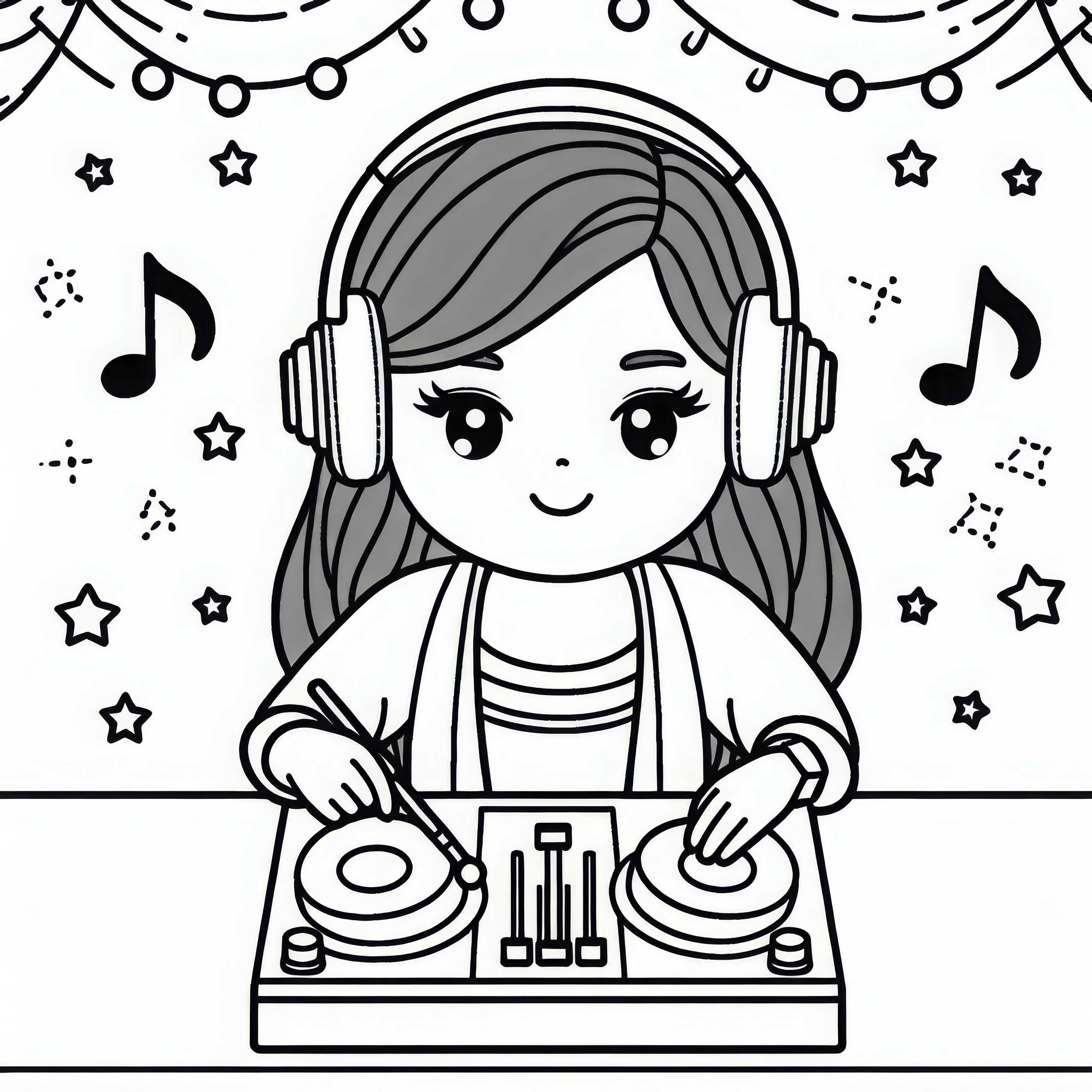 DJane con auriculares escucha la próxima canción - Dibujo para colorear gratis