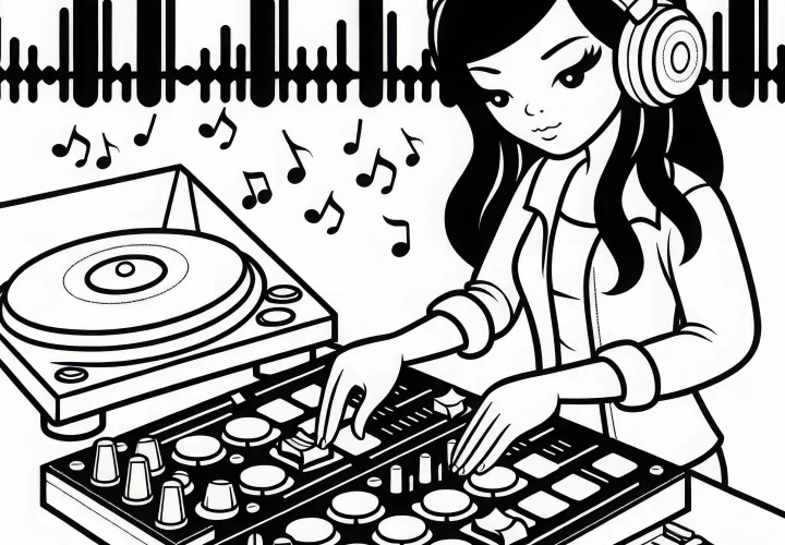 DJane usklajuje ritme na mešalniku – brezplačna barvalnica