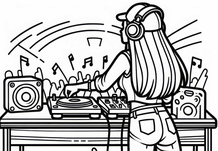 DJane performs live set at festival – Free coloring page