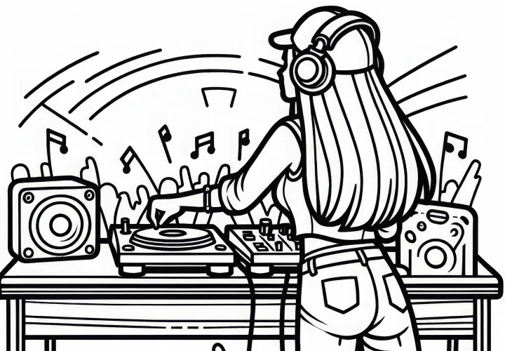 DJane izvaja live set na festivalu – Brezplačna slika za pobarvati