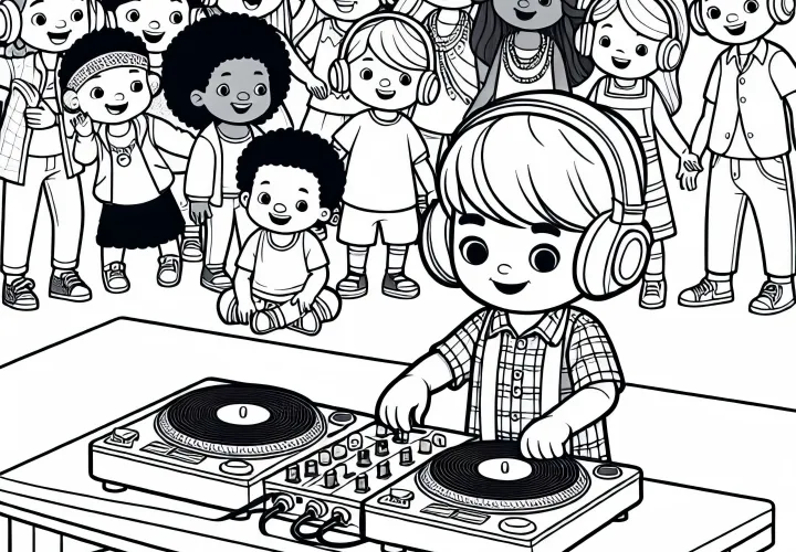 Otrok kot DJ kolorirna predloga - Brezplačen prenos