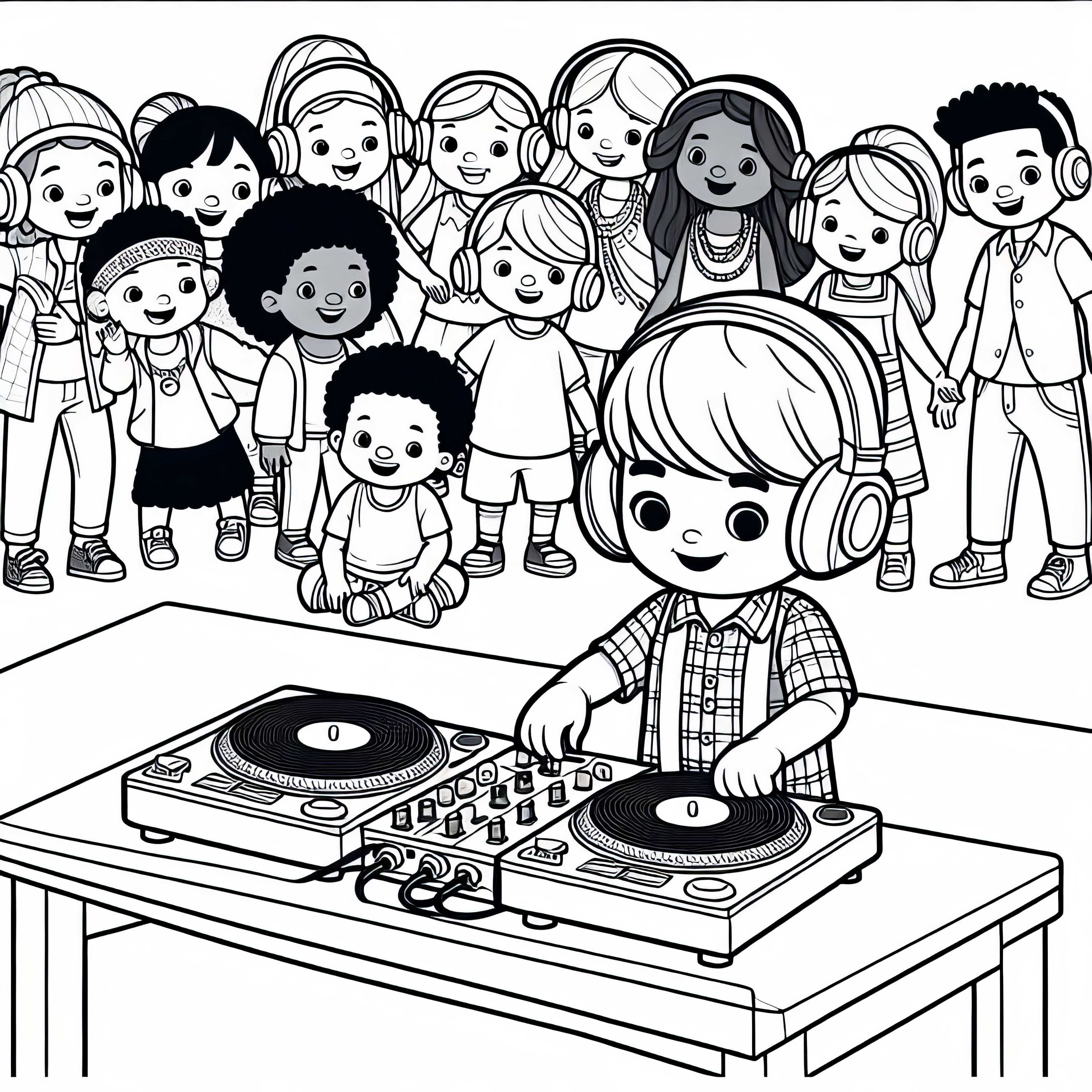Barn som DJ farvelægningsskabelon – Gratis download
