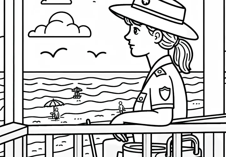 Livredder observerer stranden fra tårnet - Malebillede gratis