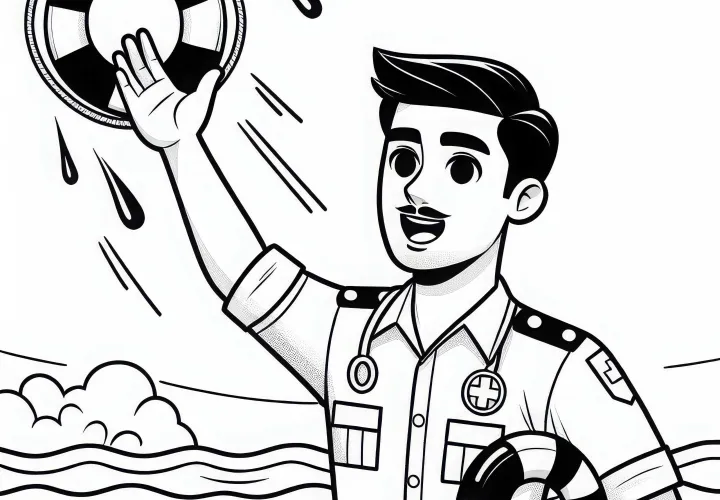 Livredder kaster livring i vandet – Gratis farvelægning