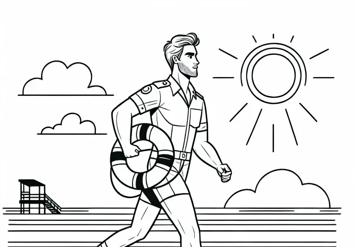 Livredder med redningskrans over stranden – Maleblanket gratis