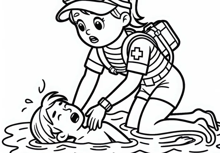 Livredder svømmer til offeret i vandet – Gratis malebillede