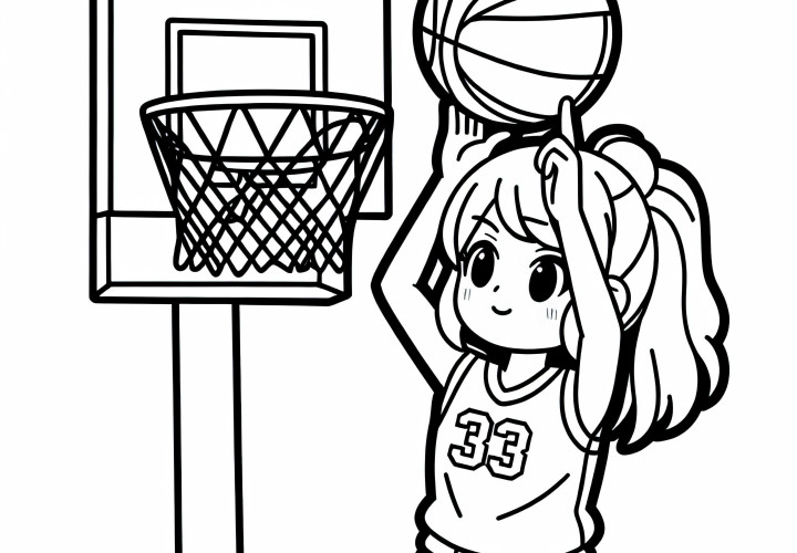 Jugadora de baloncesto lanza al aro - Plantilla para colorear gratis