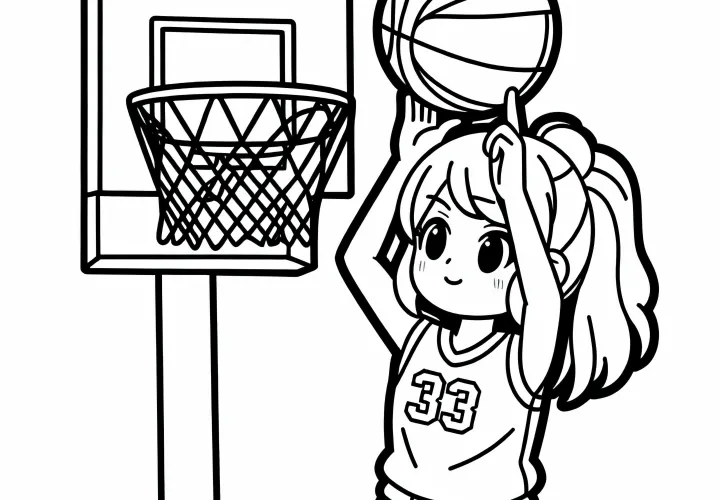 Košarkarica meta koš – barvna predloga brezplačno