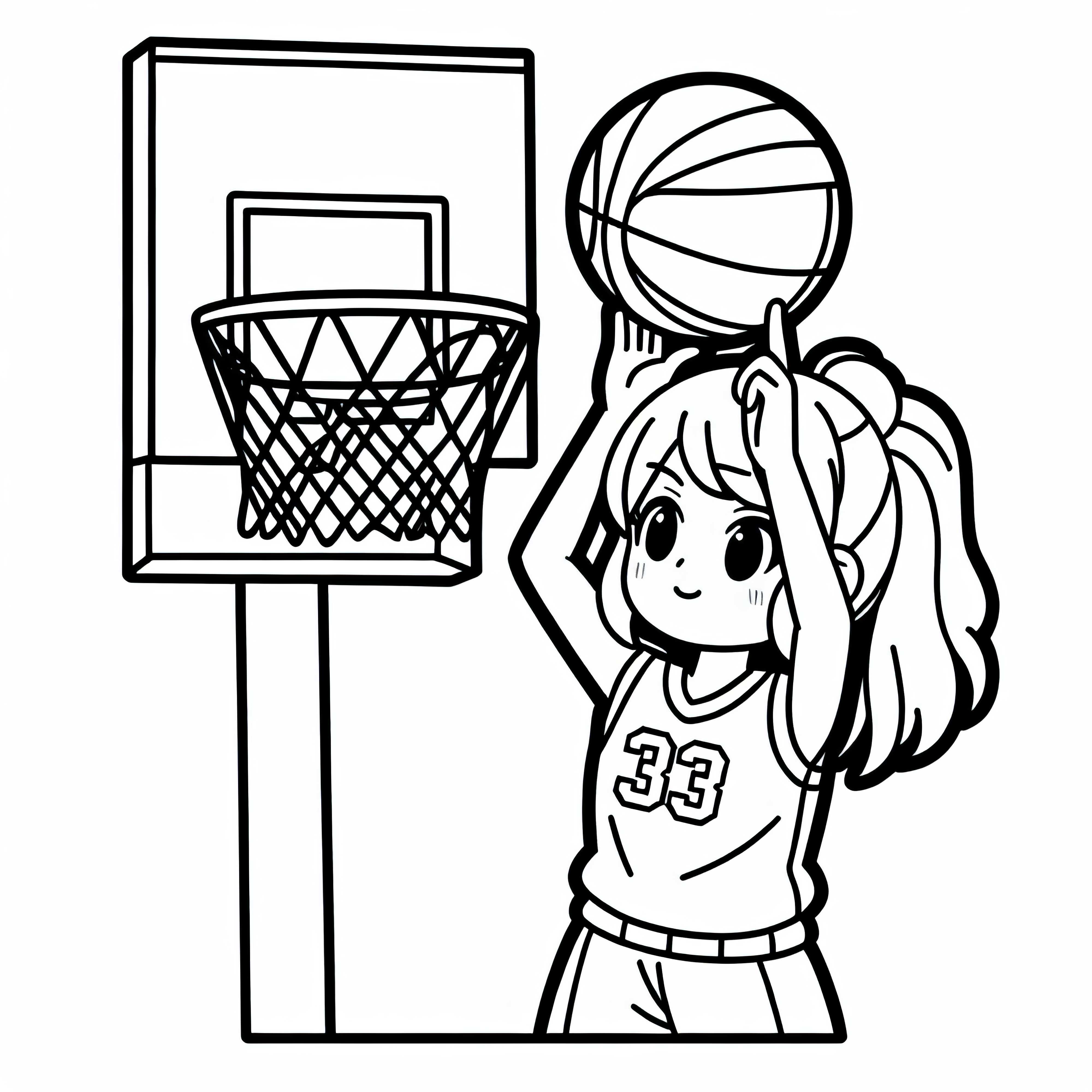 Jugadora de baloncesto lanza a la canasta - plantilla para colorear gratis
