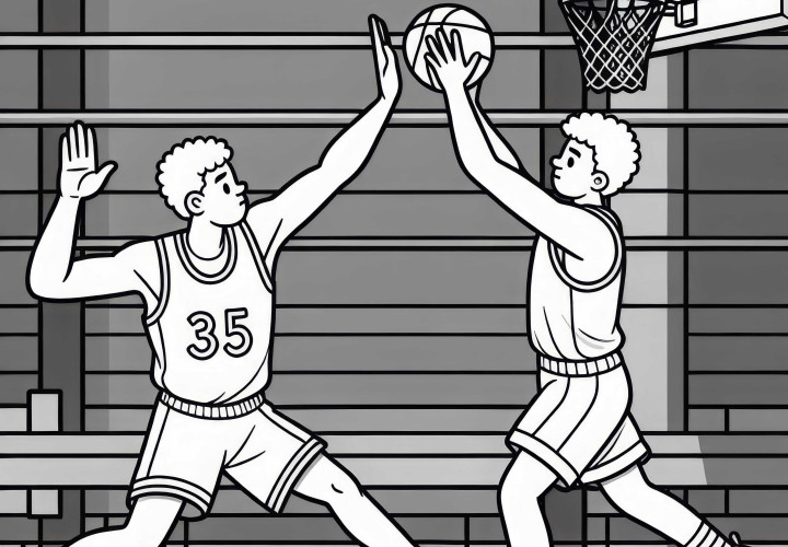 El jugador de baloncesto bloquea al oponente durante el pase - Plantilla para colorear gratuita