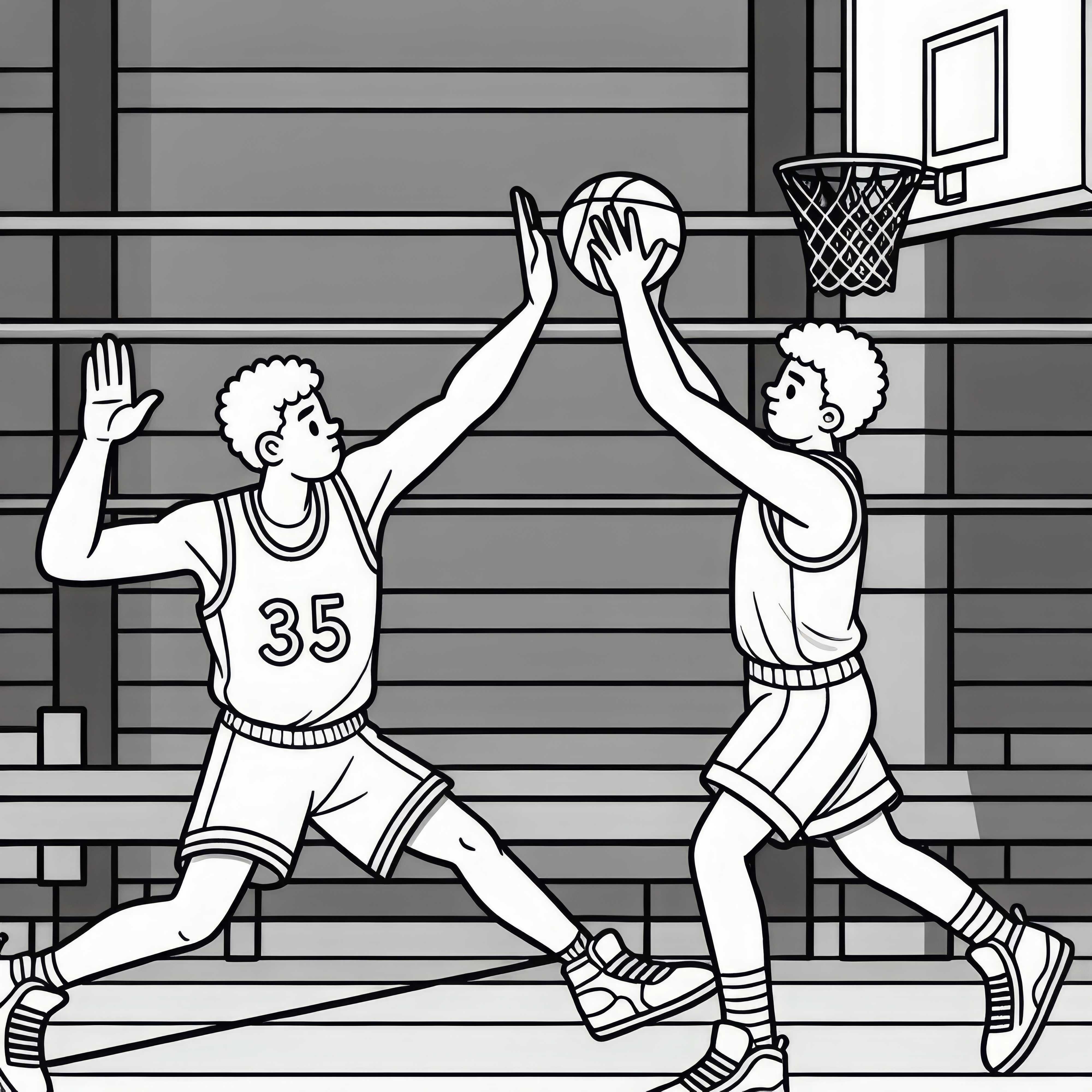 Jugador de baloncesto bloquea a oponente durante un pase – Plantilla para colorear gratuita