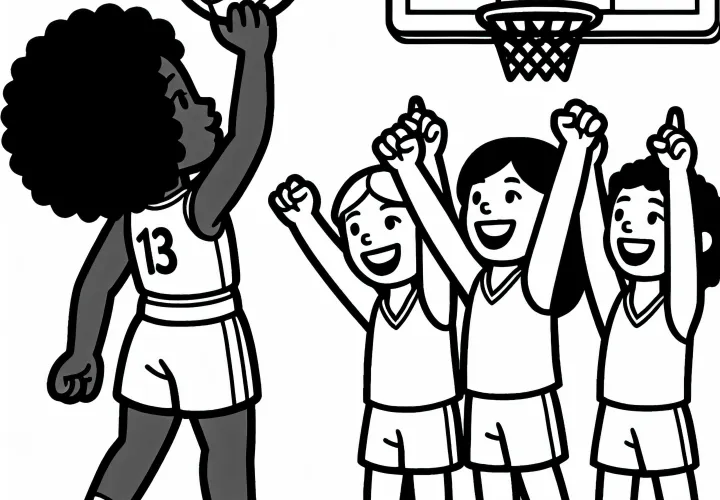 Košarkarica praznuje koš s svojo ekipo – brezplačna pobarvanka