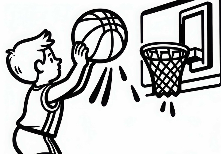 Jugador de baloncesto participa en tiro libre - Plantilla para colorear gratis