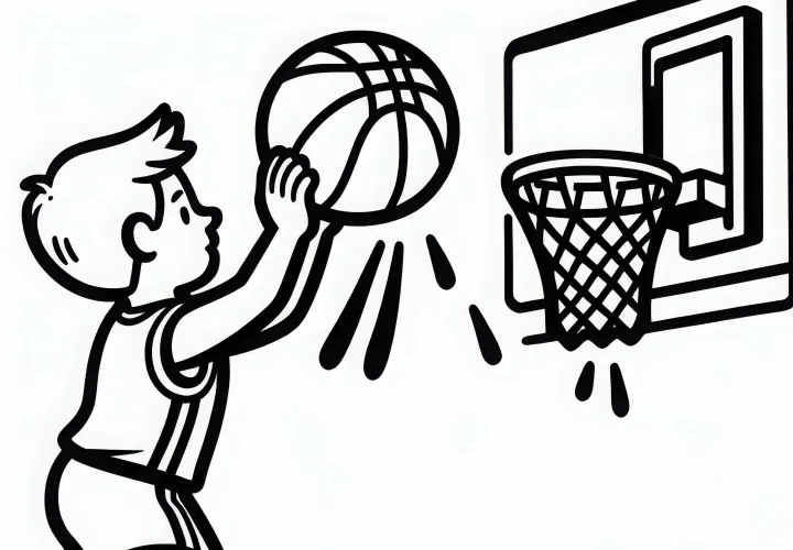 Košarkar sodeluje pri prostem metu - barvna predloga brezplačno