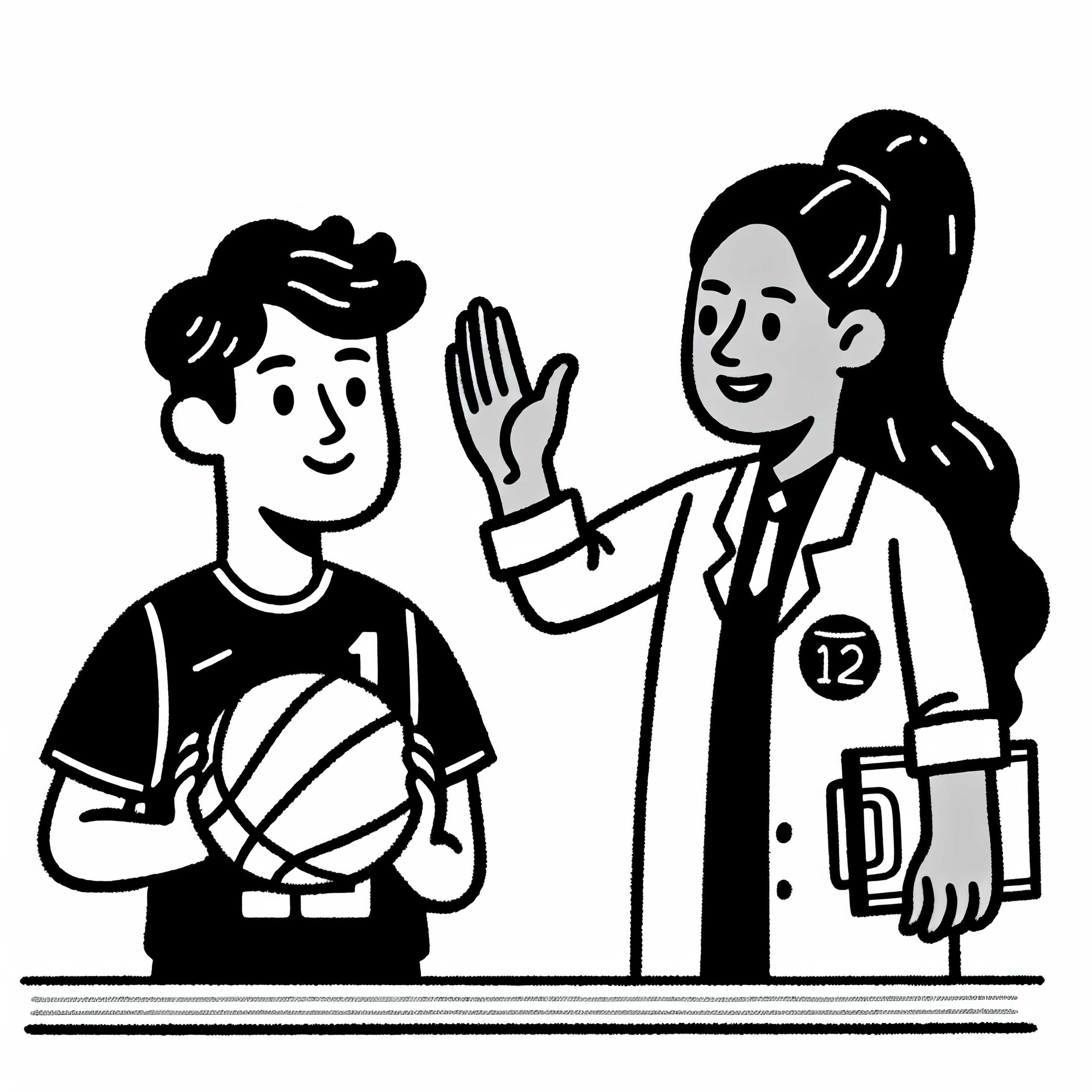 Entrenadora le da un high five a un jugador de baloncesto - Plantilla para colorear gratuita