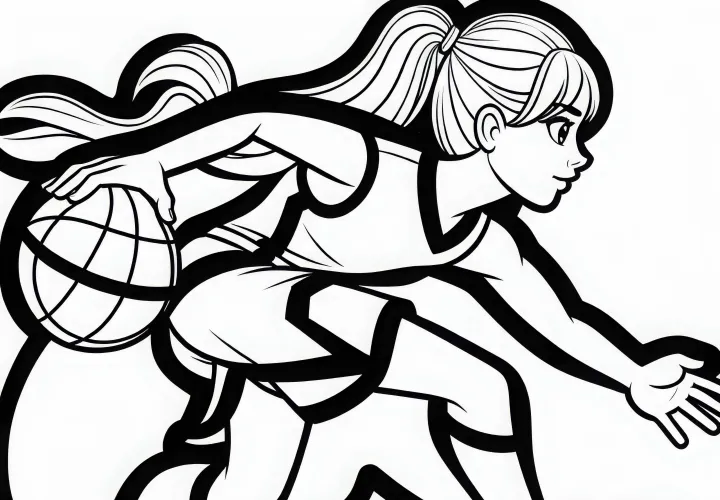 Košarkarica igra hitro obrambo – Brezplačna pobarvanka