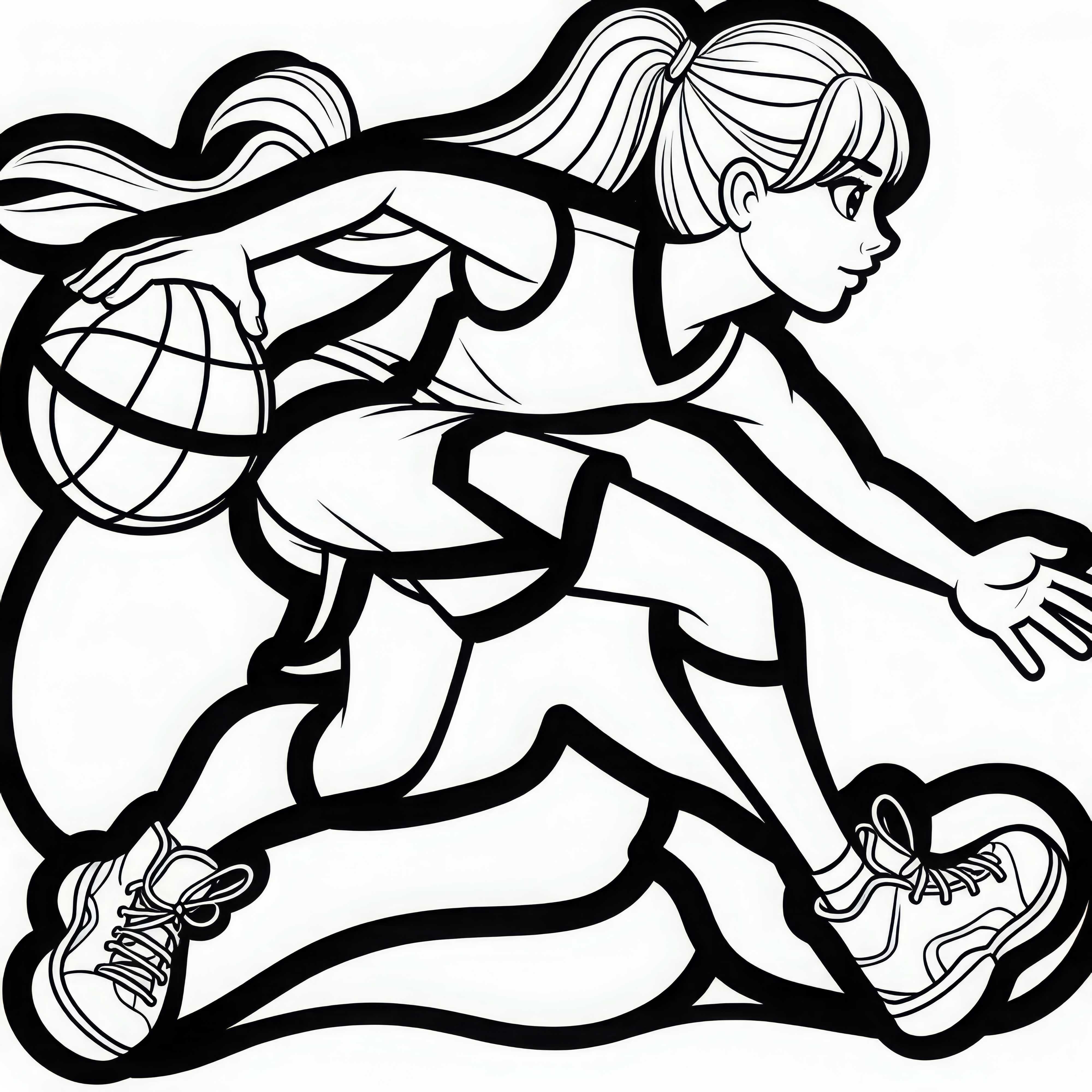 Jugadora de baloncesto juega defensa rápida - Dibujo para colorear gratuito