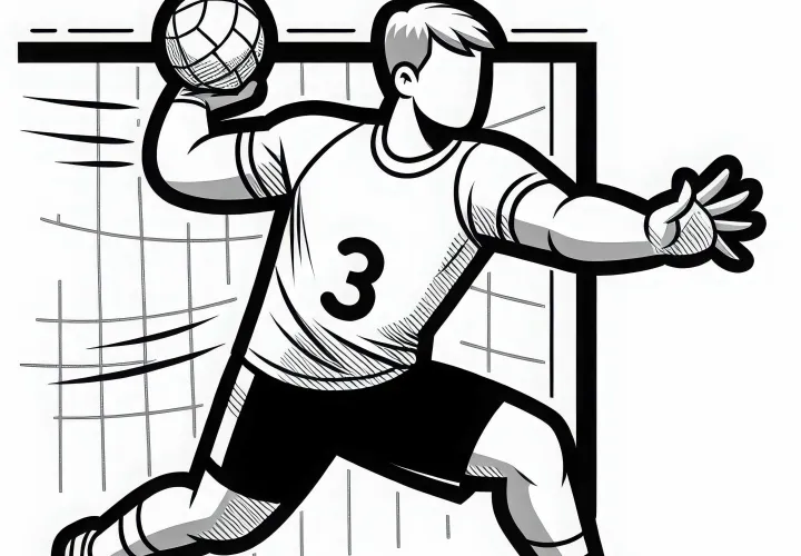 Handballer wirft Ball mit voller Kraft - Ausmalbild gratis