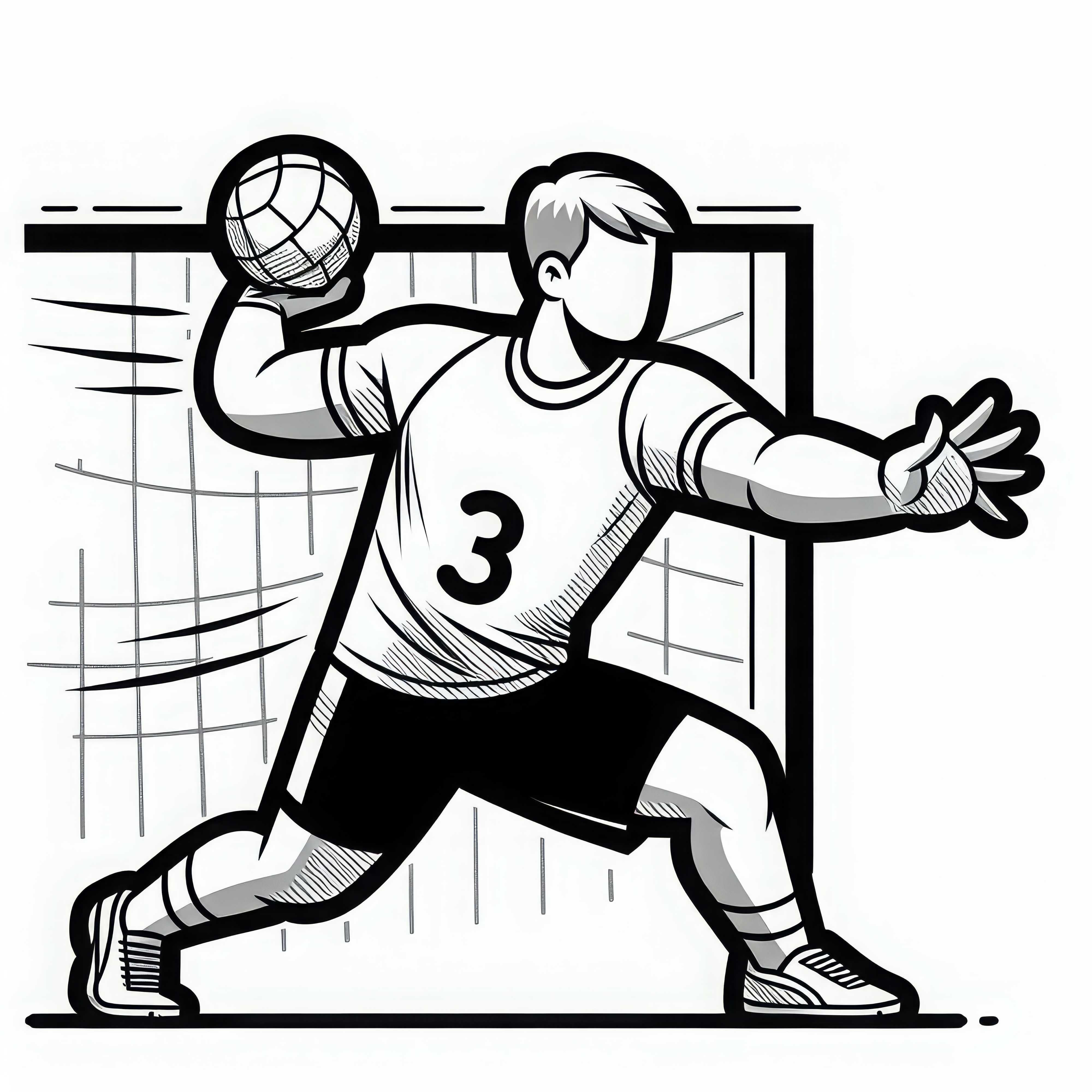 Handballer wirft Ball mit voller Kraft - Ausmalbild gratis Handballer wirft Ball mit voller Kraft - Ausmalbild gratis