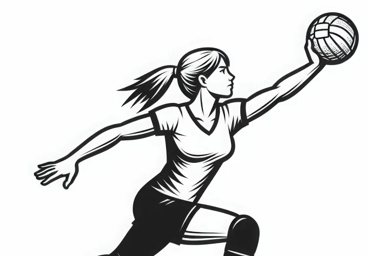 Handballerin stoppt Ball in der Luft mit einer Hand - Malvorlage kostenlos